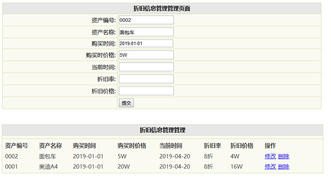 折旧信息管理界面