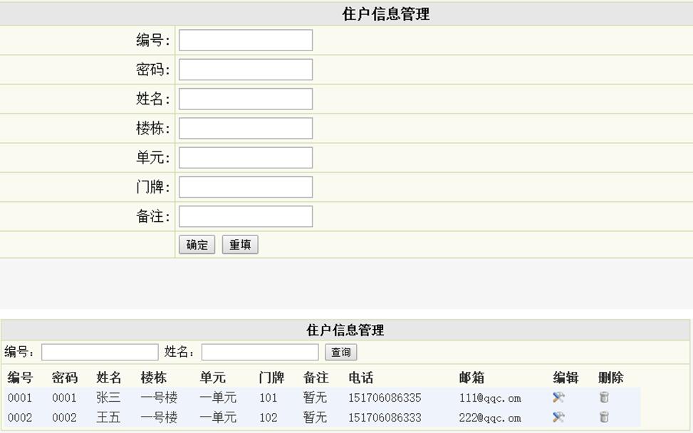 住户信息管理列表